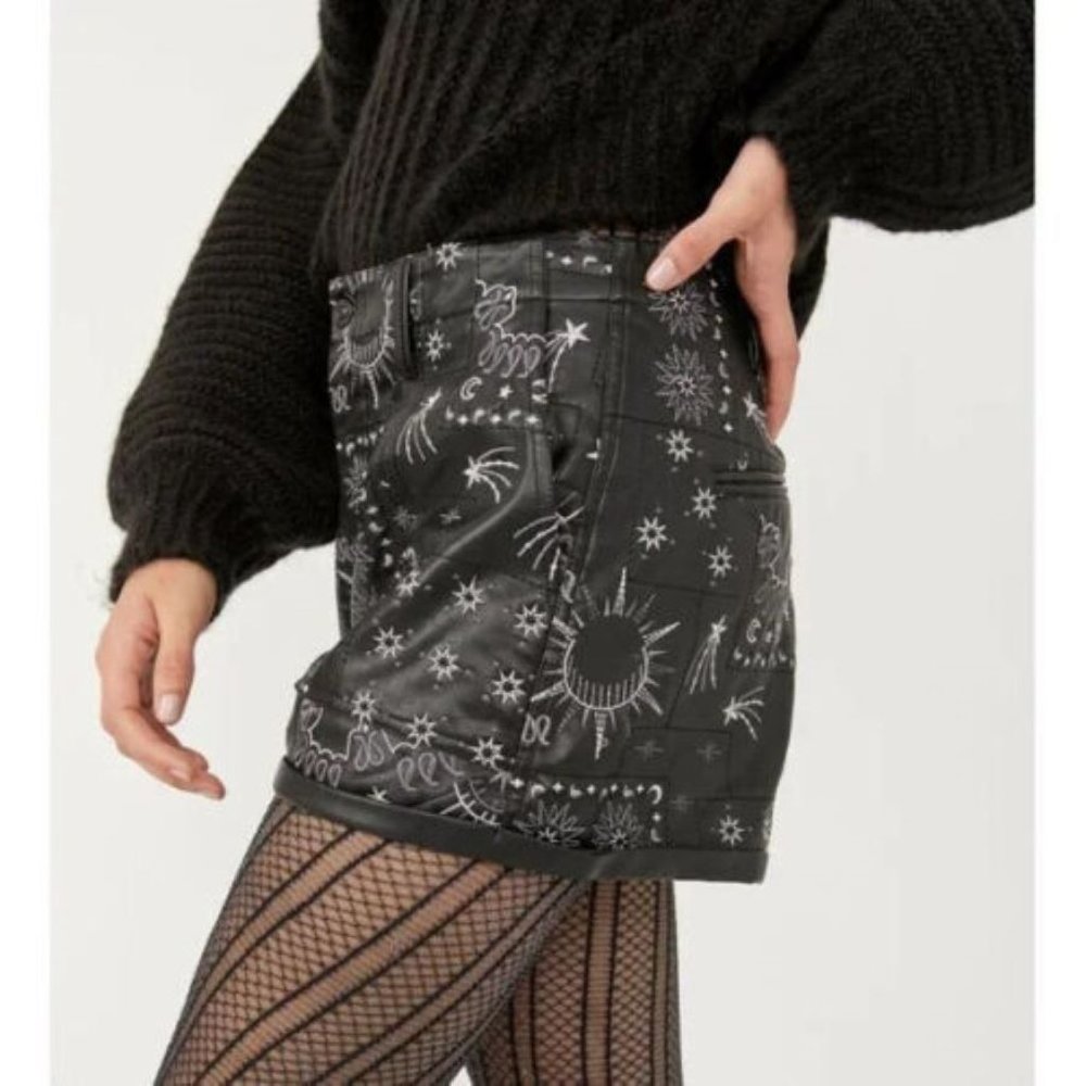 NWT Free People Shorts Raise The Stakes Black Faux Leather Embroidered $128 - Picture 3 of 7